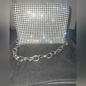 Silver Chain Crystal Embellished Women's Bag